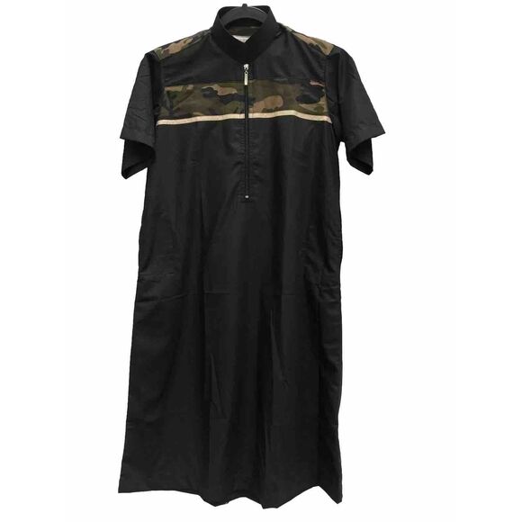 Al-Aseel Kaftan Thobe Black Camouflage Boys Size 40 Short Sleeve 1/4 Zipper Neck - Picture 2 of 10
